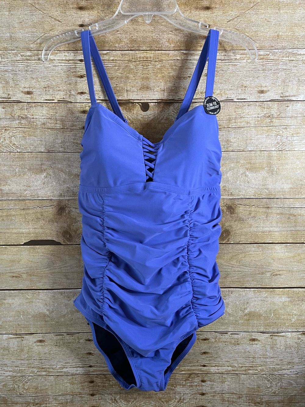 Torrid Purple Slim Fix Lattice Ruched One-Piece Swimsuit NWT Size 0 Large Violet